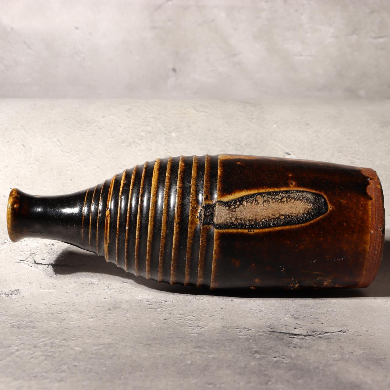Japanese Antique Sake Bottle Tokkuri Iron Glaze Shinshu Mingei Edo Era Vase16