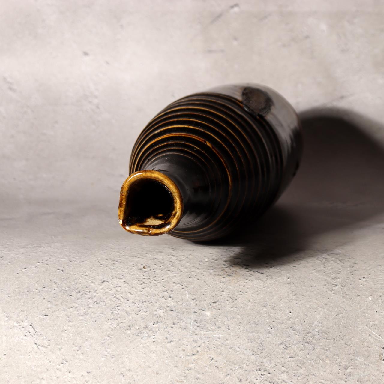 Japanese Antique Sake Bottle Tokkuri Iron Glaze Shinshu Mingei Edo Era Vase11