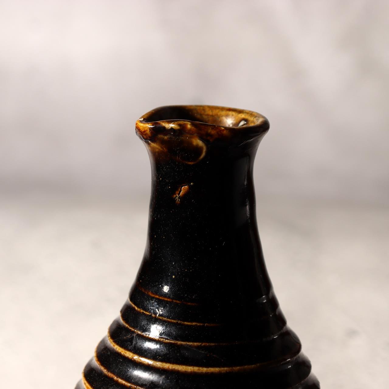 Japanese Antique Sake Bottle Tokkuri Iron Glaze Shinshu Mingei Edo Era Vase6