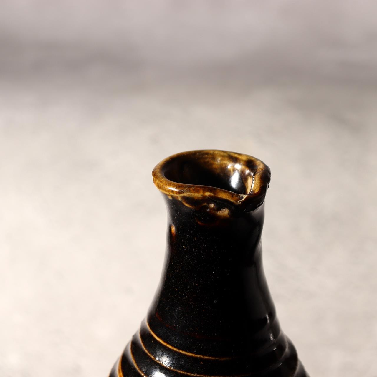 Japanese Antique Sake Bottle Tokkuri Iron Glaze Shinshu Mingei Edo Era Vase7