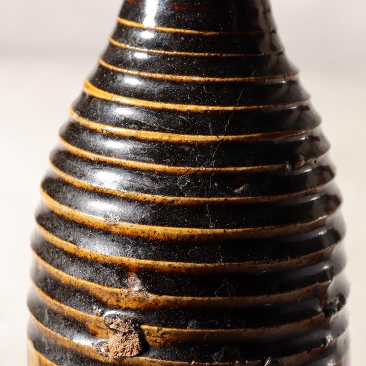 Japanese Antique Sake Bottle Tokkuri Iron Glaze Shinshu Mingei Edo Era Vase9