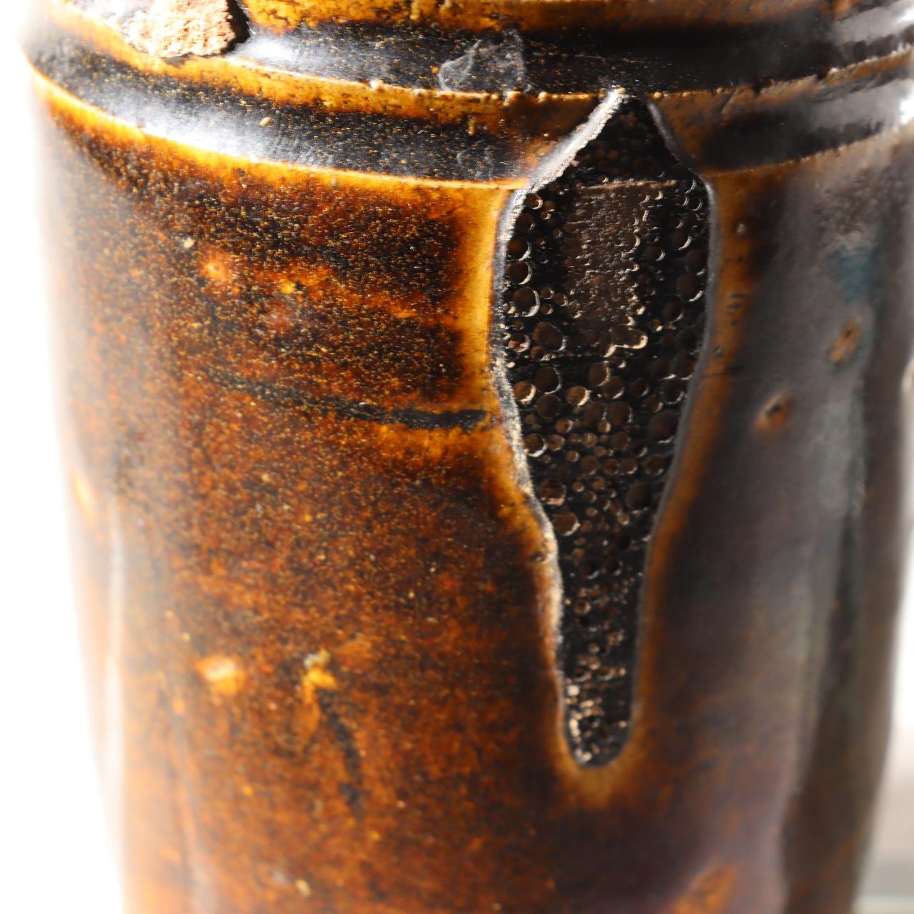 Japanese Antique Sake Bottle Tokkuri Iron Glaze Shinshu Mingei Edo Era Vase10