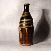 Japanese Antique Sake Bottle Tokkuri Iron Glaze Shinshu Mingei Edo Era Vase5