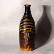 Japanese Antique Sake Bottle Tokkuri Iron Glaze Shinshu Mingei Edo Era Vase2