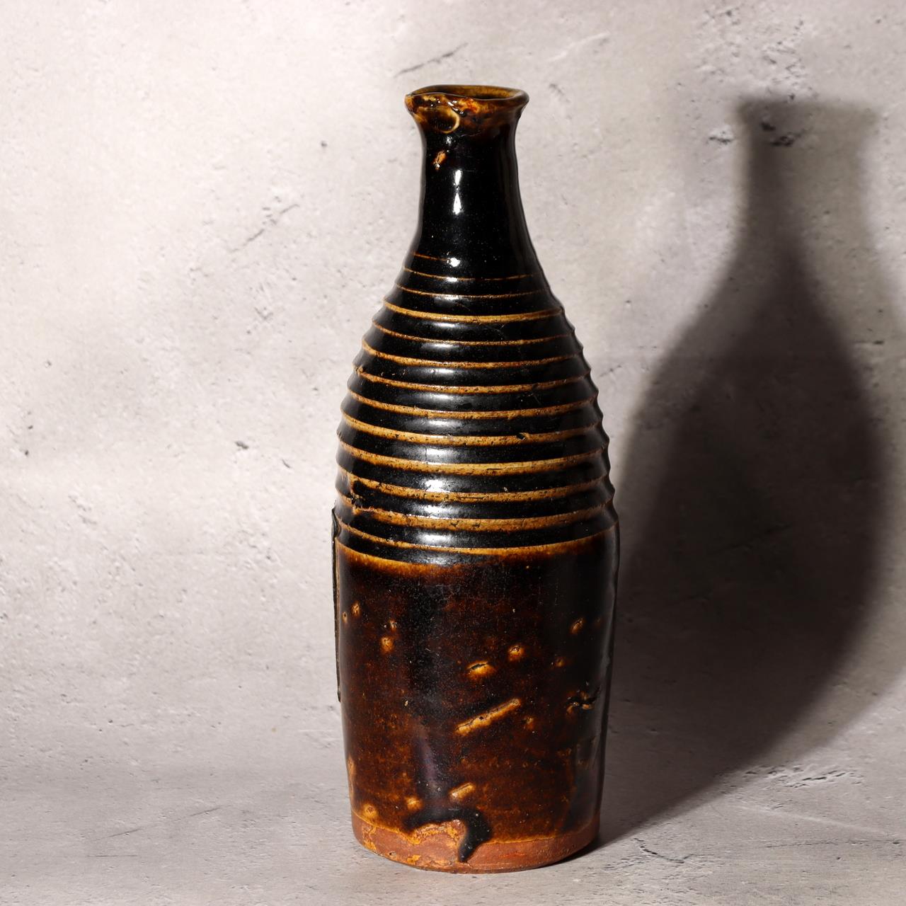 Japanese Antique Sake Bottle Tokkuri Iron Glaze Shinshu Mingei Edo Era Vase4