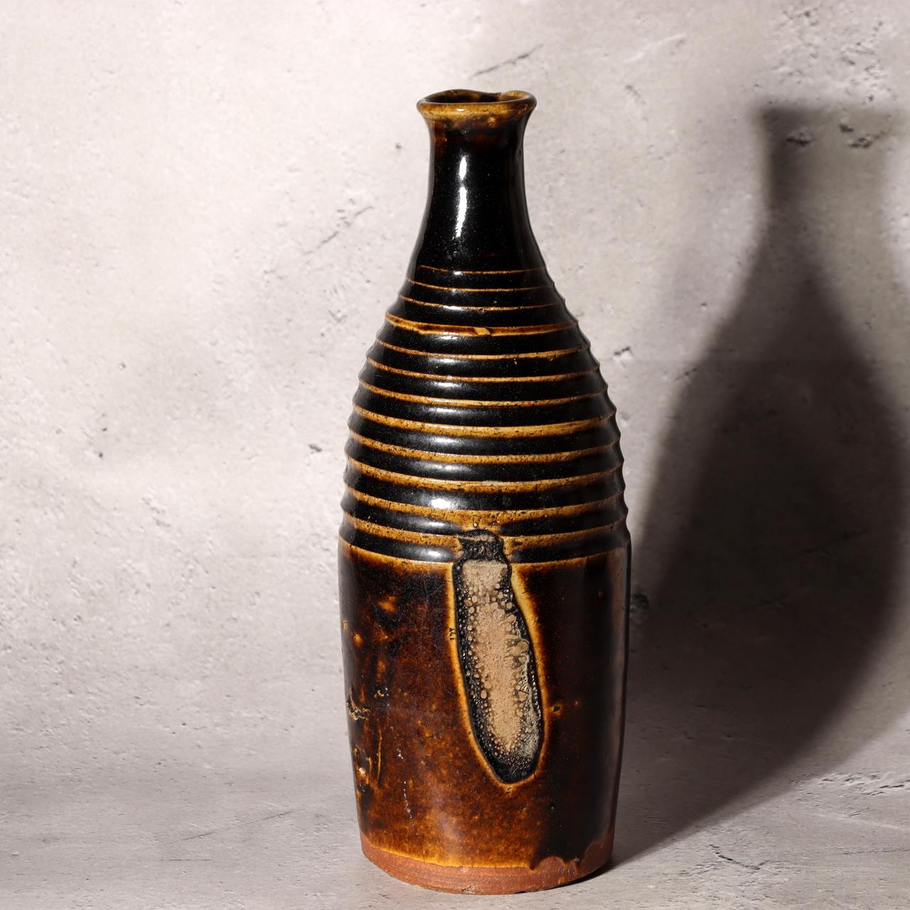 Japanese Antique Sake Bottle Tokkuri Iron Glaze Shinshu Mingei Edo Era Vase3