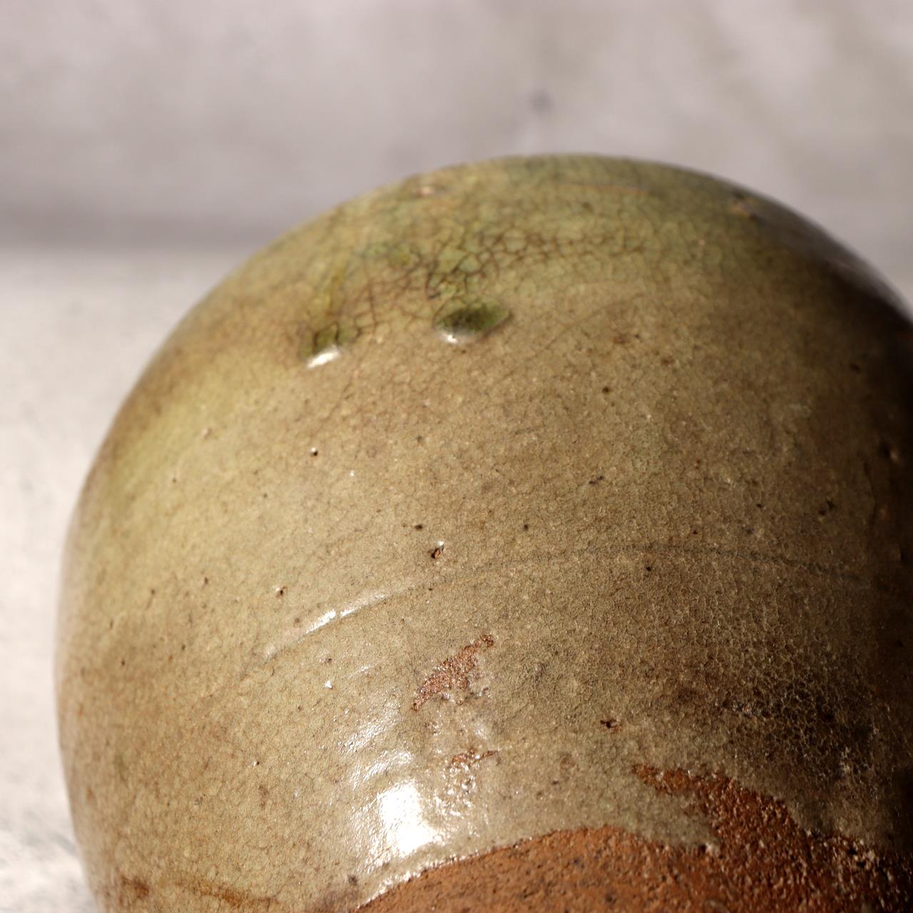 Antique Japanese Kyushu Pottery Jar Tsubo Green Ash Glaze Edo Era Wabi-sabi13