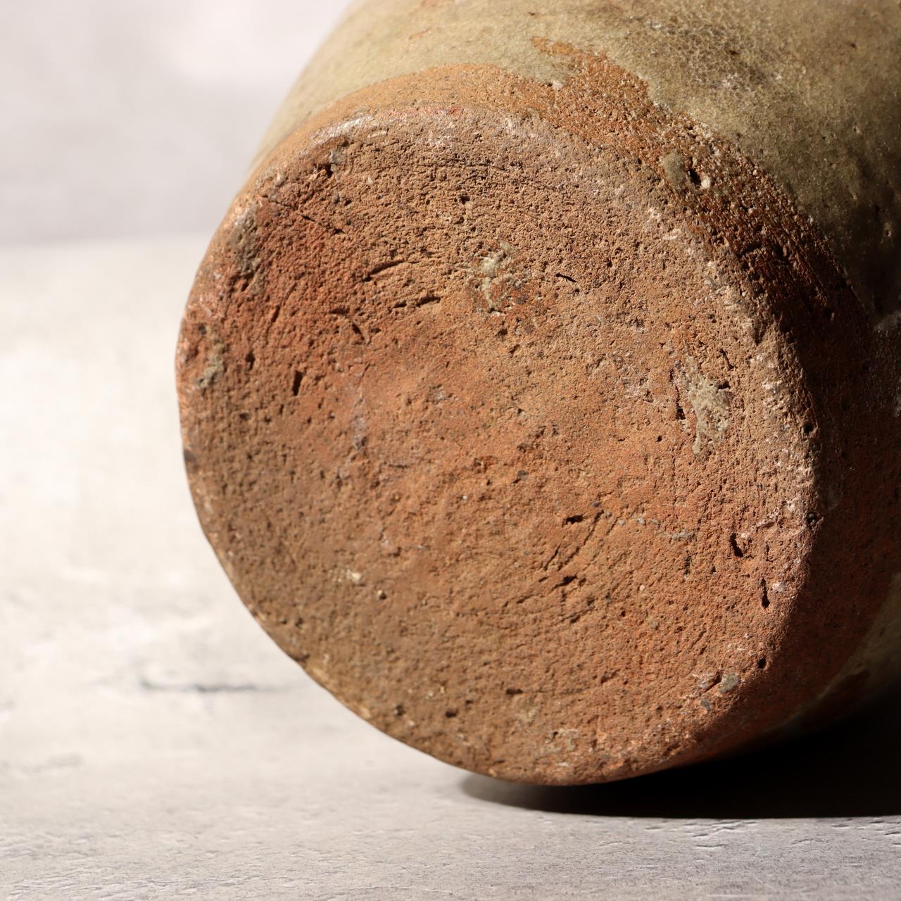 Antique Japanese Kyushu Pottery Jar Tsubo Green Ash Glaze Edo Era Wabi-sabi6