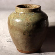 Antique Japanese Kyushu Pottery Jar Tsubo Green Ash Glaze Edo Era Wabi-sabi5
