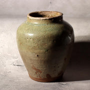 Antique Japanese Kyushu Pottery Jar Tsubo Green Ash Glaze Edo Era Wabi-sabi3