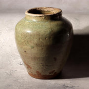 Antique Japanese Kyushu Pottery Jar Tsubo Green Ash Glaze Edo Era Wabi-sabi1