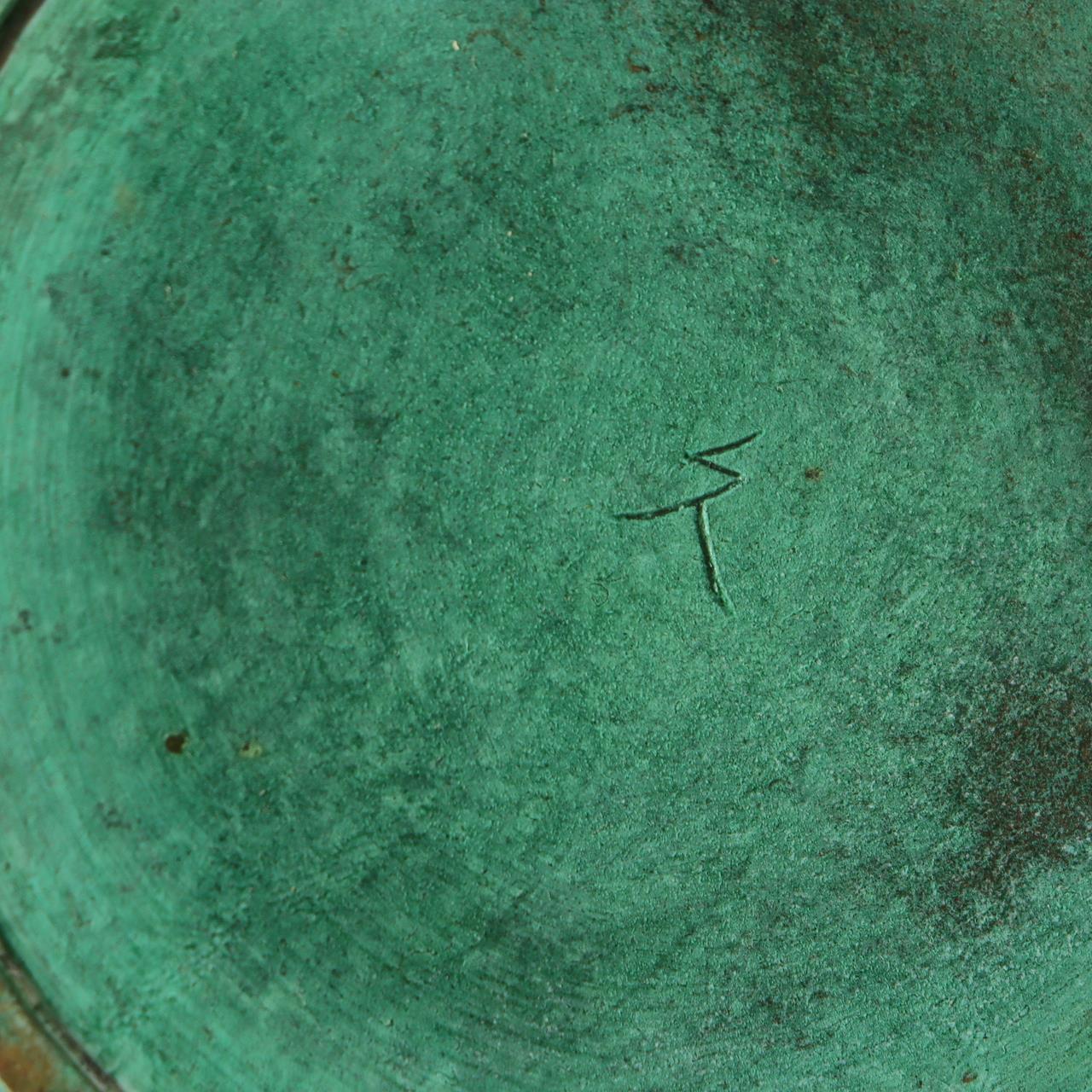 Japanese Bronze Flower Vase Orihara Kyuzaemon Green Patina Modern Ikebana Box8