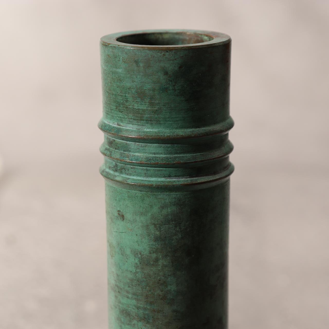 Japanese Bronze Flower Vase Orihara Kyuzaemon Green Patina Modern Ikebana Box12