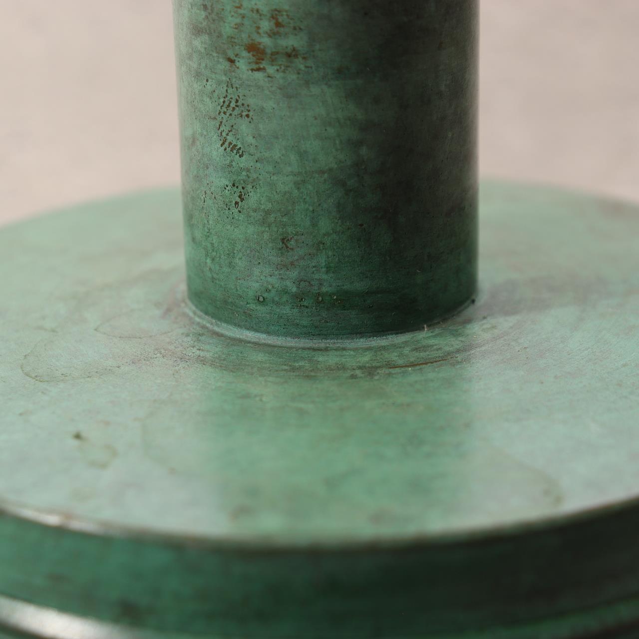 Japanese Bronze Flower Vase Orihara Kyuzaemon Green Patina Modern Ikebana Box14