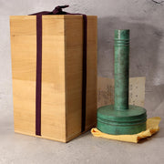 Japanese Bronze Flower Vase Orihara Kyuzaemon Green Patina Modern Ikebana Box0