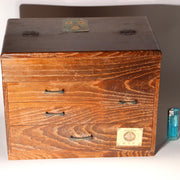 Japanese Vintage Wooden Sewing Box Haribako Tansu Chest Drawers Silk Label11