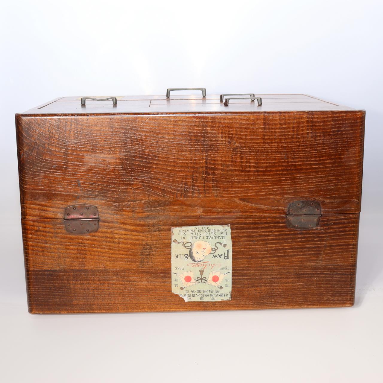 Japanese Vintage Wooden Sewing Box Haribako Tansu Chest Drawers Silk Label4