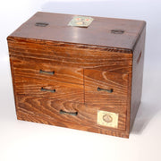 Japanese Vintage Wooden Sewing Box Haribako Tansu Chest Drawers Silk Label3