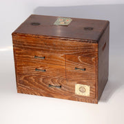 Japanese Vintage Wooden Sewing Box Haribako Tansu Chest Drawers Silk Label0