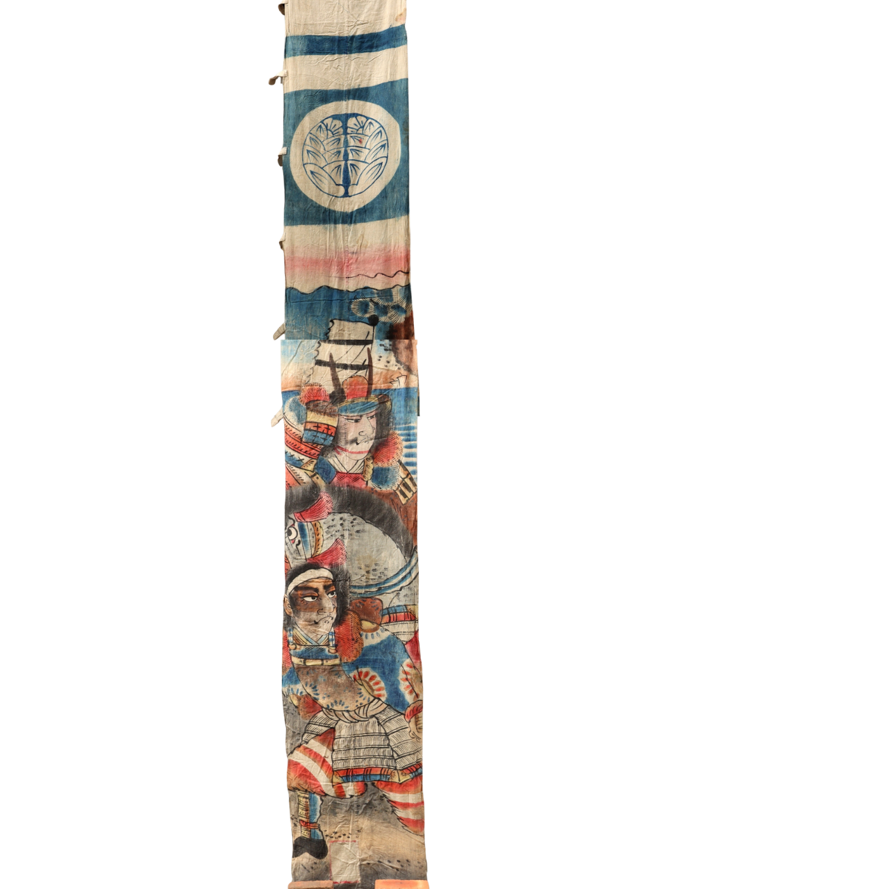 Japanese Antique Nobori Banner Samurai Warrior Musha-e Cotton 432cm Boro BRKW1581