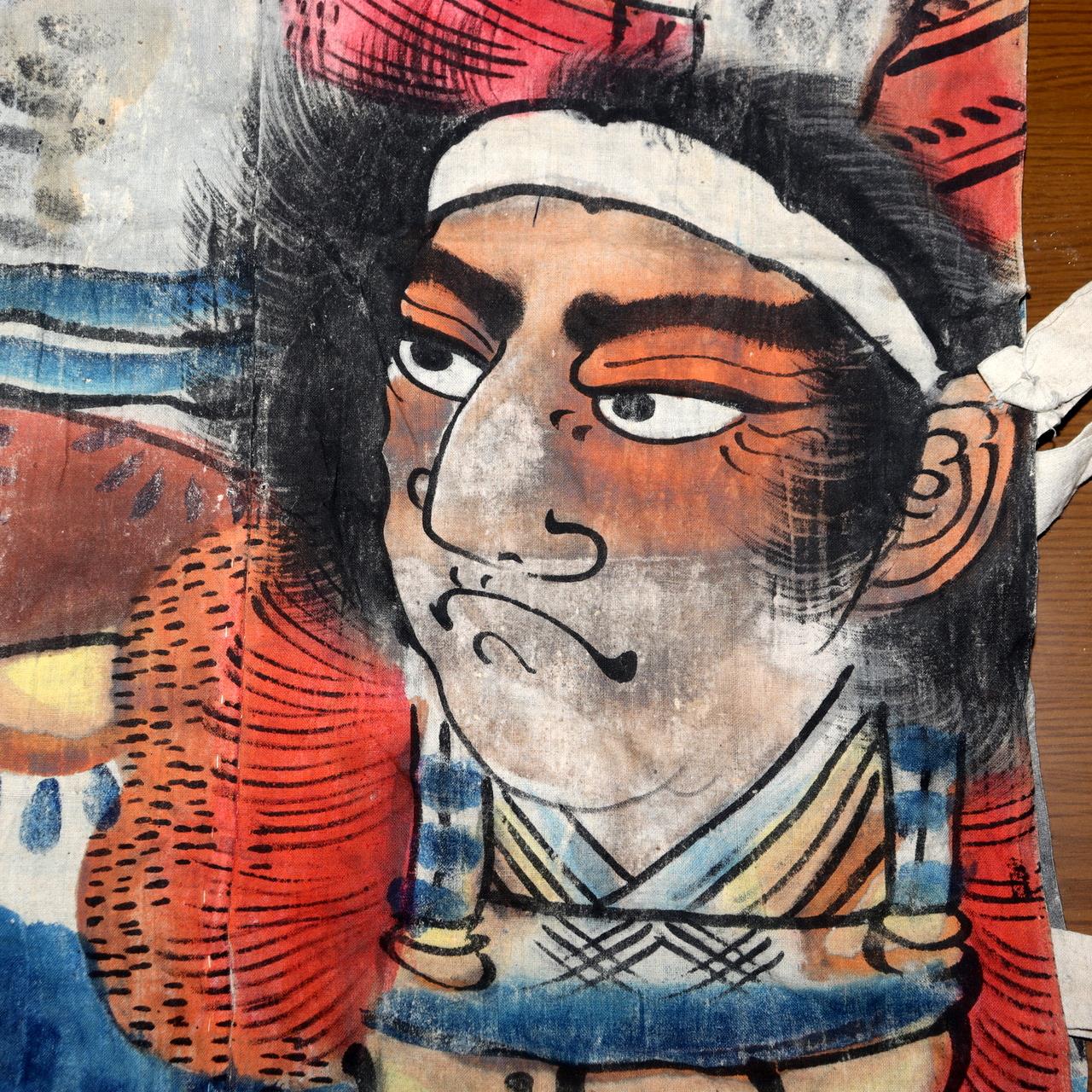 Japanese Antique Nobori Banner Samurai Warrior Musha-e Cotton 432cm Boro BRKW15822