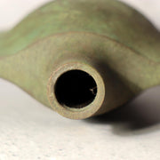 Japanese Vintage Bronze Flower Vase Ikebana Crane Bird Green Patina 18.5cm BV71611