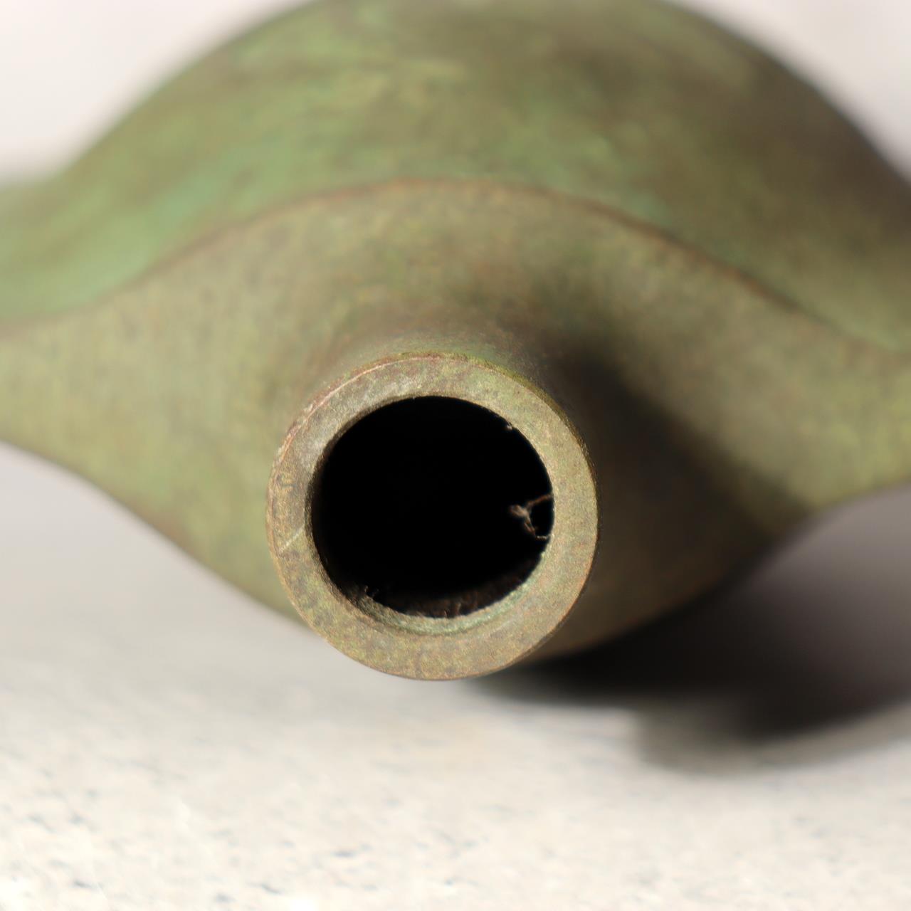 Japanese Vintage Bronze Flower Vase Ikebana Crane Bird Green Patina 18.5cm BV71611