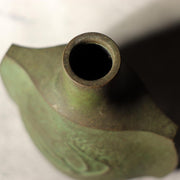 Japanese Vintage Bronze Flower Vase Ikebana Crane Bird Green Patina 18.5cm BV7166