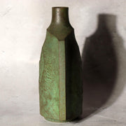 Japanese Vintage Bronze Flower Vase Ikebana Crane Bird Green Patina 18.5cm BV7163