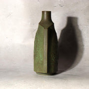 Japanese Vintage Bronze Flower Vase Ikebana Crane Bird Green Patina 18.5cm BV7164