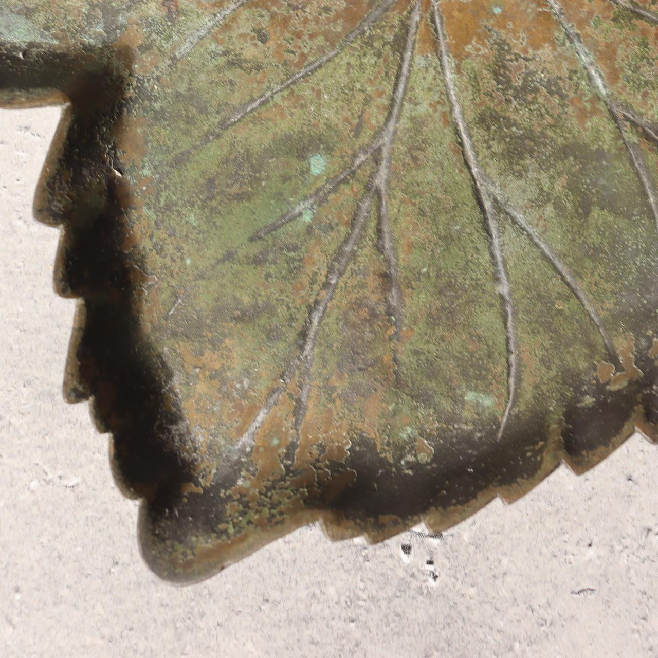 Japanese Vintage Bronze Leaf Plate Tray Grape Vine Verdigris Patina 20cm BOSa039