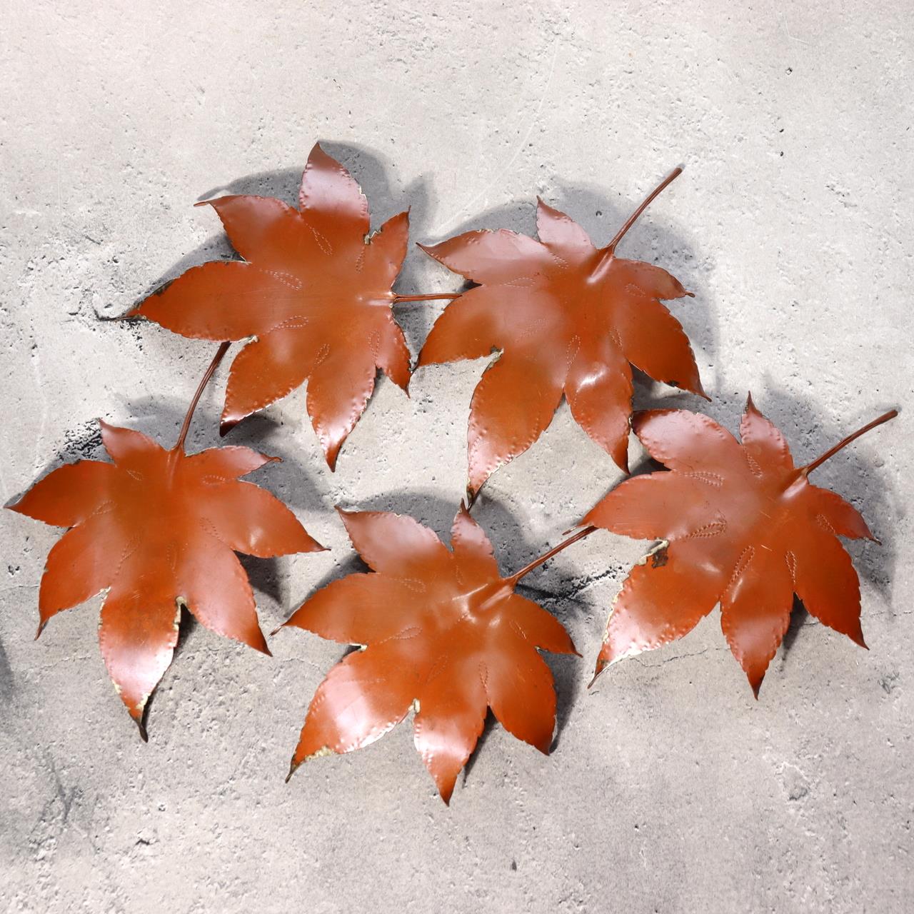 Japanese Vintage Copper Plate Saucer Set 5 Maple Leaf Momiji Signed Takaoka4