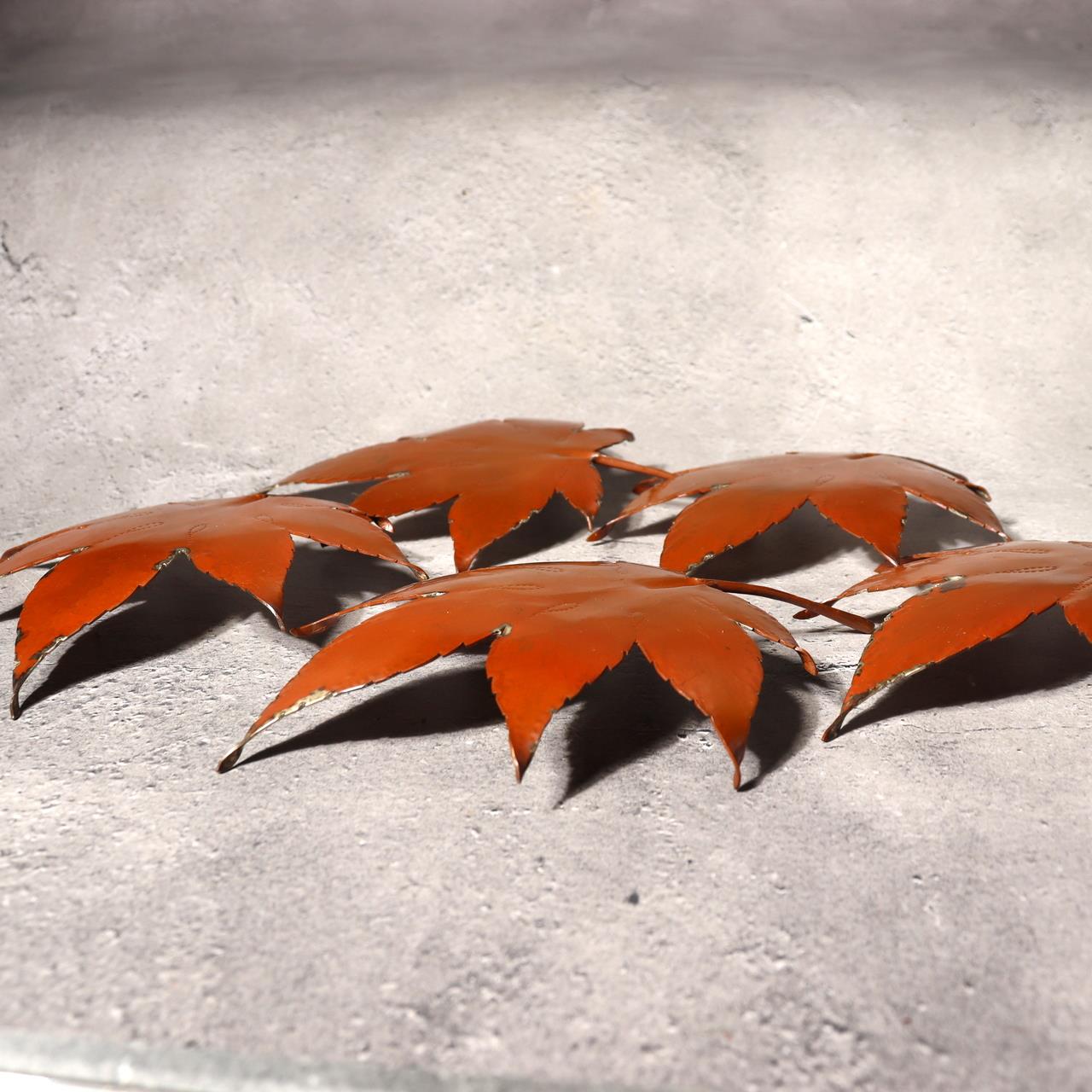 Japanese Vintage Copper Plate Saucer Set 5 Maple Leaf Momiji Signed Takaoka13