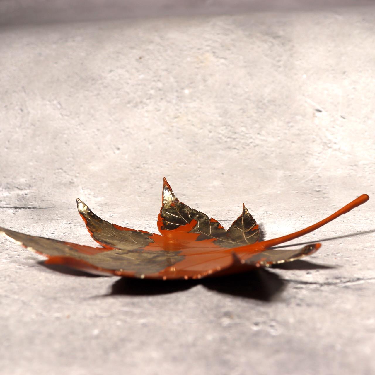 Japanese Vintage Copper Plate Saucer Set 5 Maple Leaf Momiji Signed Takaoka15