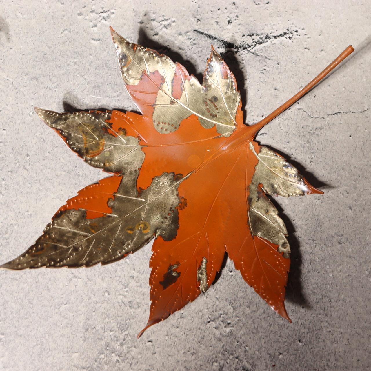 Japanese Vintage Copper Plate Saucer Set 5 Maple Leaf Momiji Signed Takaoka7