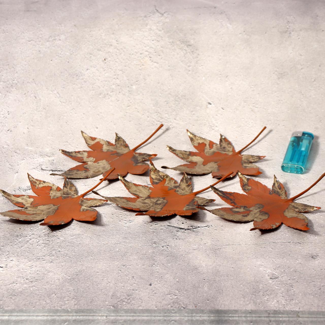 Japanese Vintage Copper Plate Saucer Set 5 Maple Leaf Momiji Signed Takaoka6