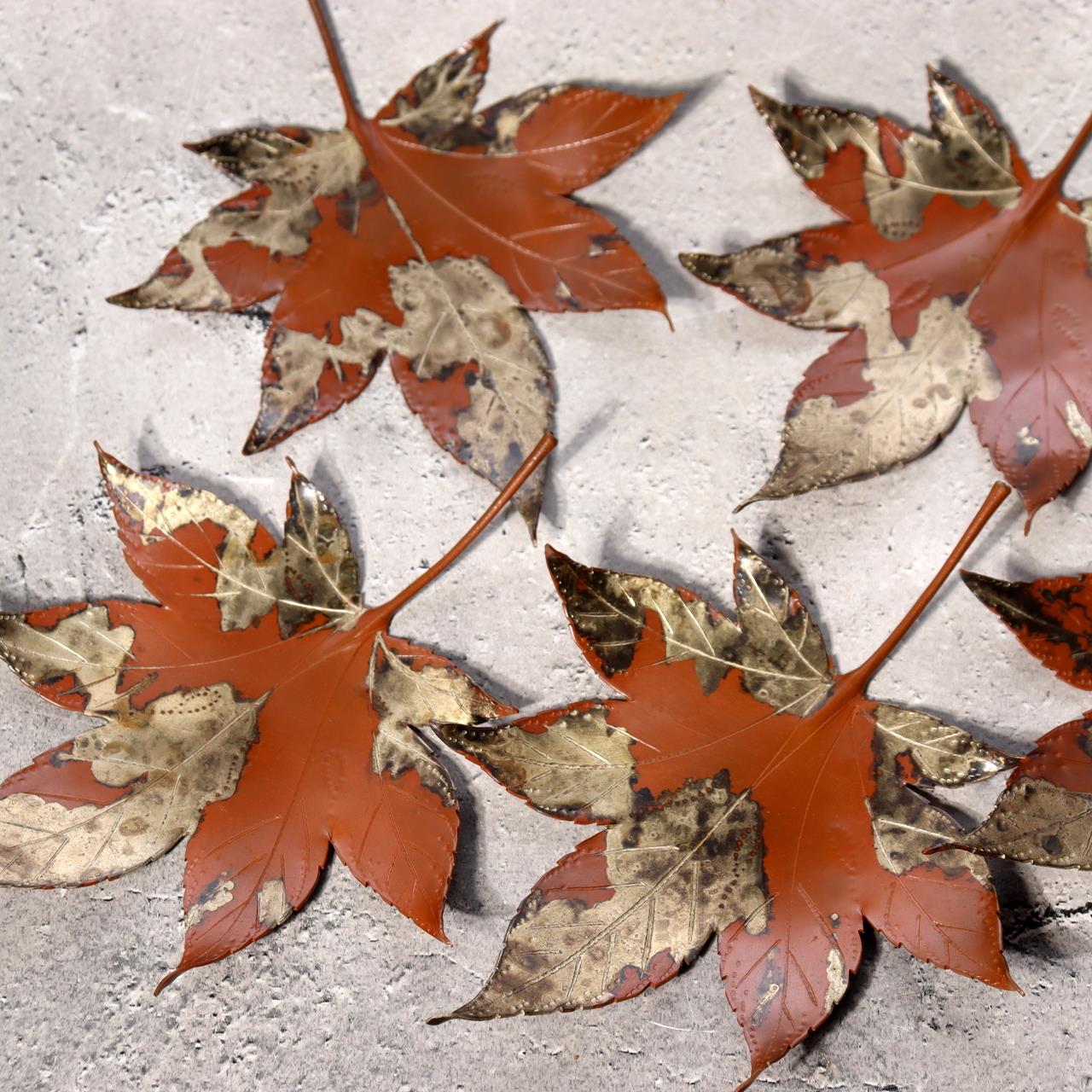 Japanese Vintage Copper Plate Saucer Set 5 Maple Leaf Momiji Signed Takaoka5