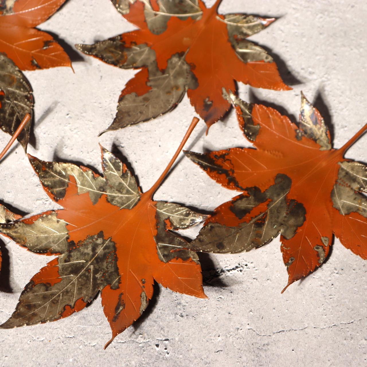 Japanese Vintage Copper Plate Saucer Set 5 Maple Leaf Momiji Signed Takaoka0