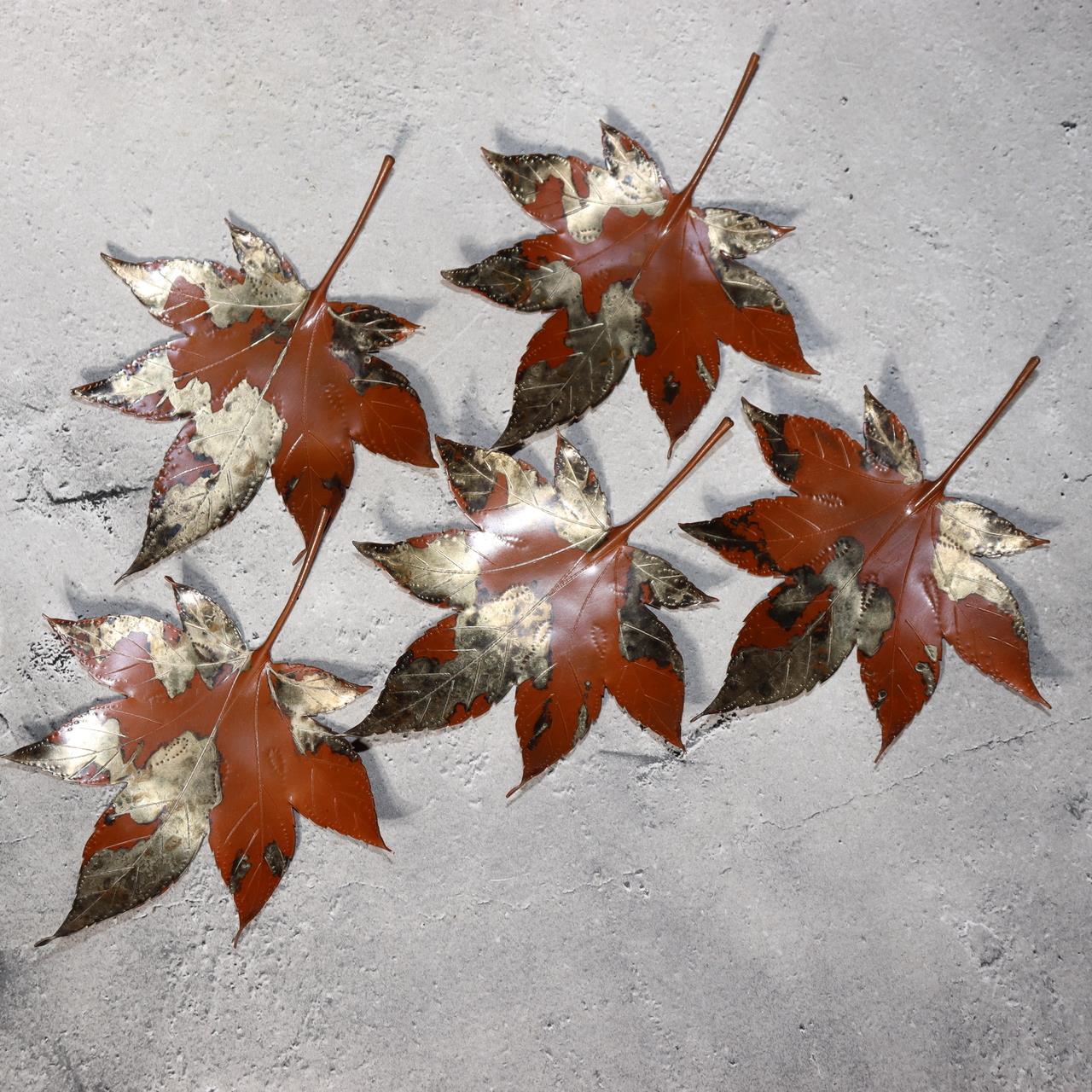 Japanese Vintage Copper Plate Saucer Set 5 Maple Leaf Momiji Signed Takaoka2