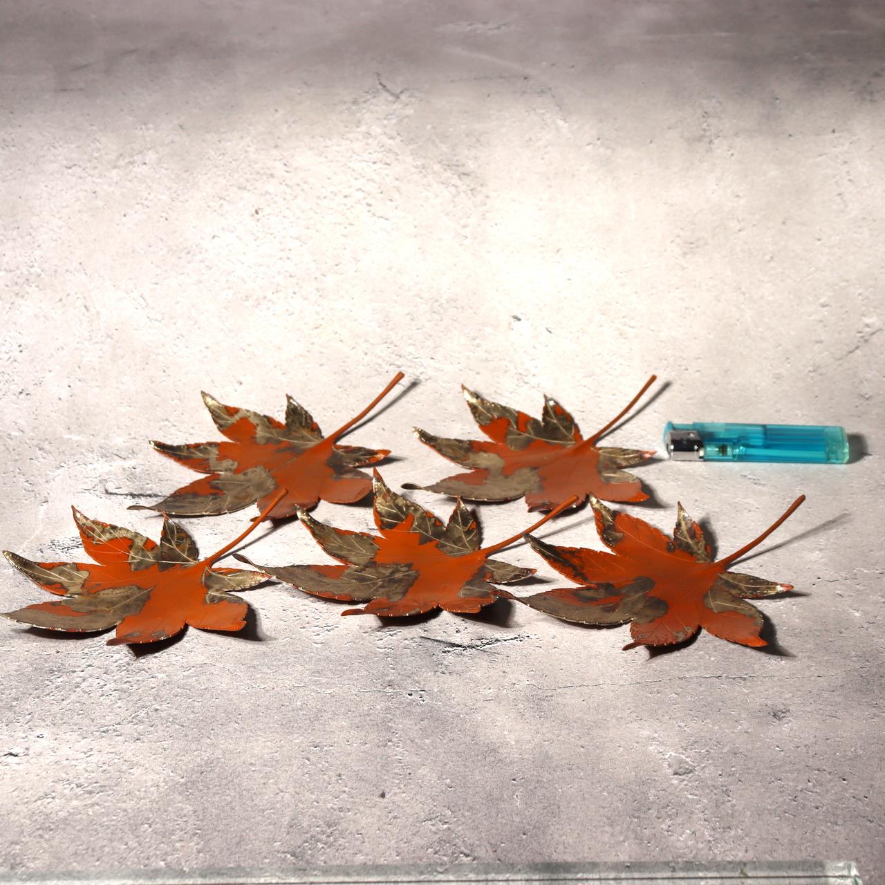 Japanese Vintage Copper Plate Saucer Set 5 Maple Leaf Momiji Signed Takaoka8