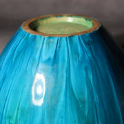 Japanese Kiyomizu Ware Flower Vase Turquoise Blue Fujihira Masafumi Signed PV30211