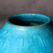 Japanese Kiyomizu Ware Flower Vase Turquoise Blue Fujihira Masafumi Signed PV30210