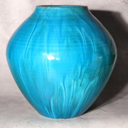 Japanese Kiyomizu Ware Flower Vase Turquoise Blue Fujihira Masafumi Signed PV3028