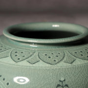 Korean Goryeo Celadon Vase Jar Koam Nam Jung-sik Signed Chrysanthemum Box 198814