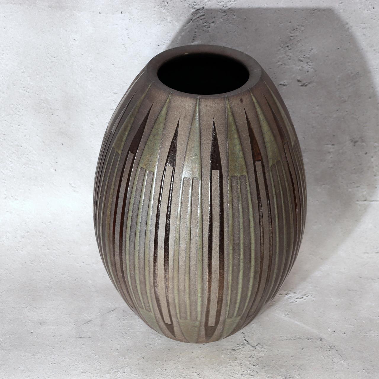 Japanese Otani Ware Flower Vase Ibushi Smoked Pottery Yano Kanichi Modern 28cm7