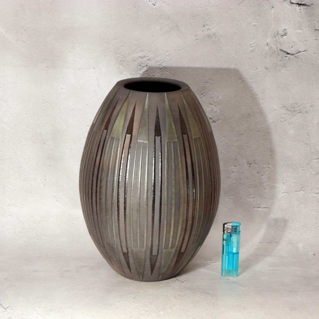 Japanese Otani Ware Flower Vase Ibushi Smoked Pottery Yano Kanichi Modern 28cm6