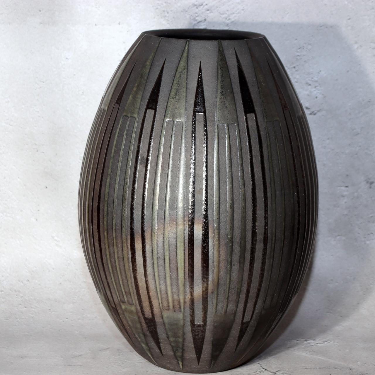 Japanese Otani Ware Flower Vase Ibushi Smoked Pottery Yano Kanichi Modern 28cm1