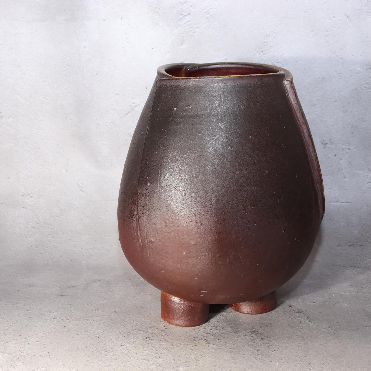 Japanese Bizen Ware Flower Vase Tripod Ikebana Matsui Tomoyuki Important Artist4