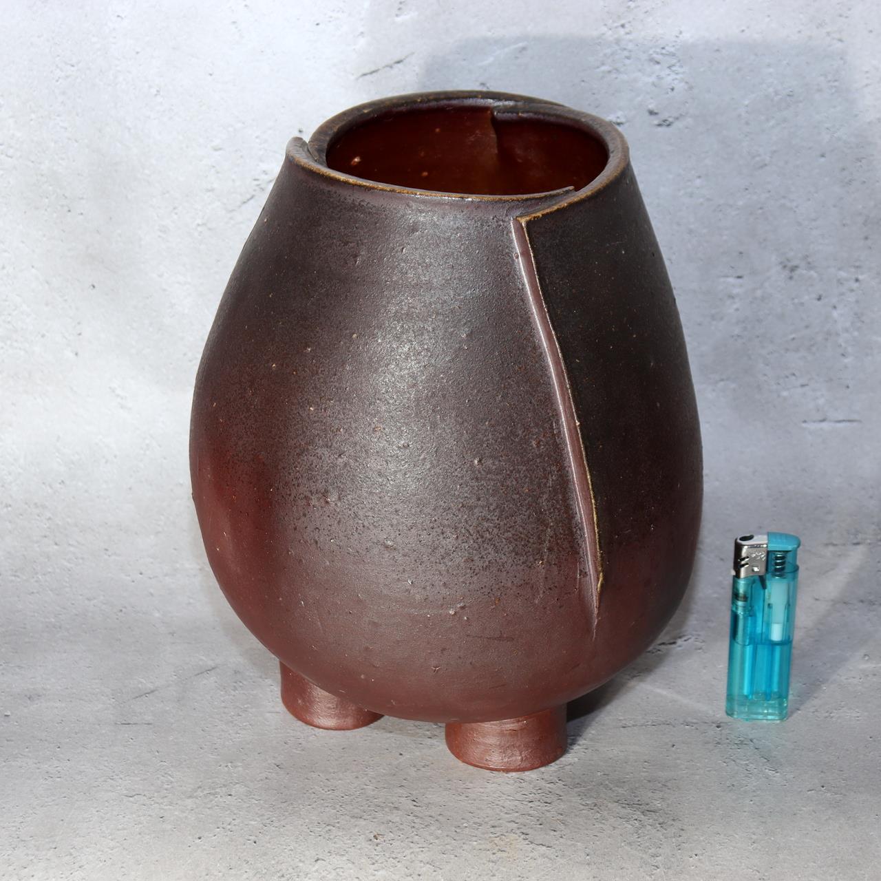 Japanese Bizen Ware Flower Vase Tripod Ikebana Matsui Tomoyuki Important Artist16