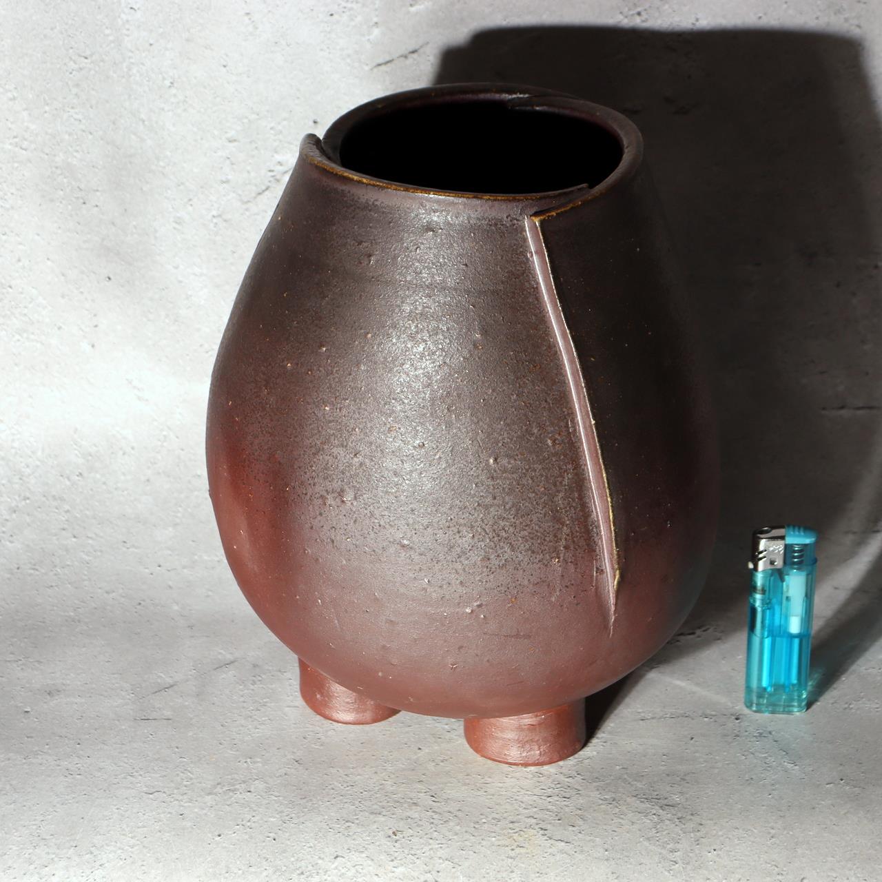 Japanese Bizen Ware Flower Vase Tripod Ikebana Matsui Tomoyuki Important Artist2